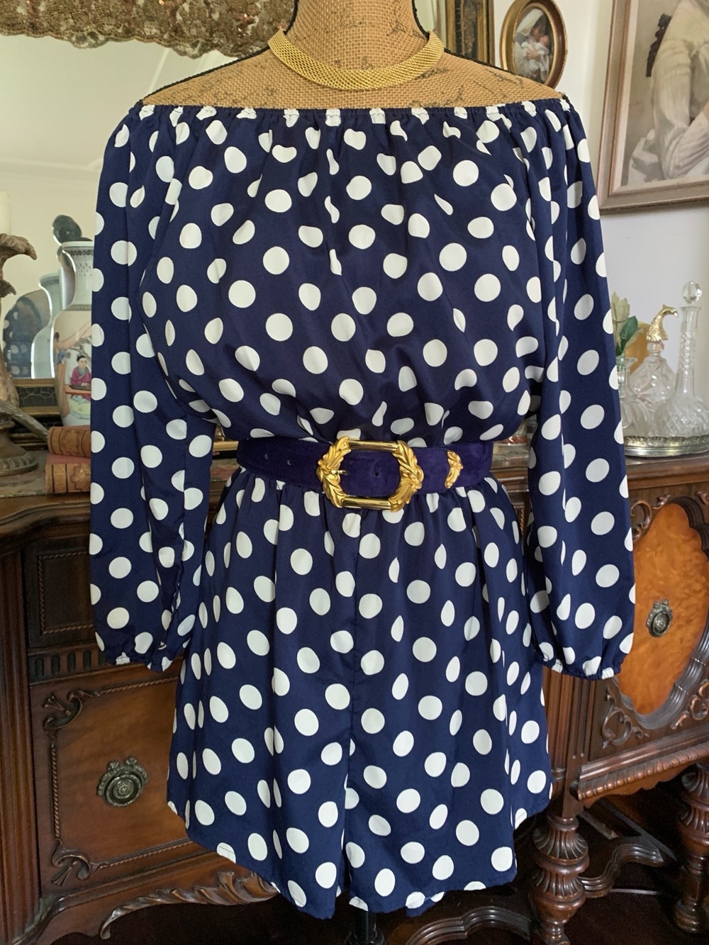 Modern 40’s-50’s-inspio Pin-up Bombshell Navy / White Polkadot Shorts Jumper